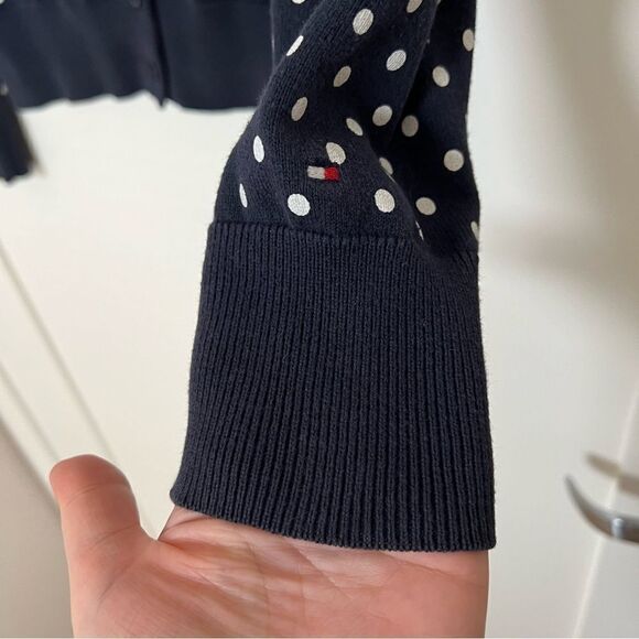 Tommy Hilfiger Cardigan Womens Sz M Navy Blue Polka Dot Button Front Pima Cotton - Picture 5 of 12